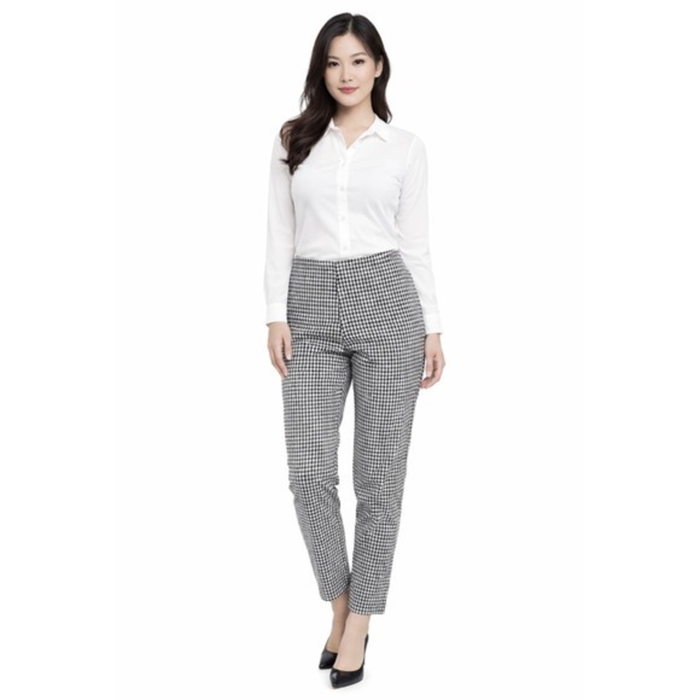 H&M Gingham Check Cropped Pants XL Black White Elastic Waist Preppy Chic 88-64